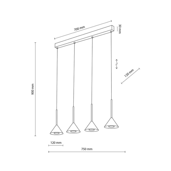 Zwarte hanglamp CONO ZWART MINI 4xGU10 eetkamer | TK Verlichting