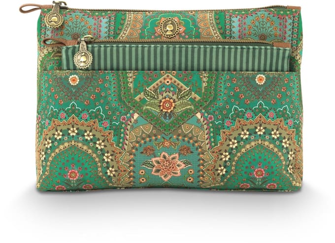 Pip Studio - Caryn Make-up Tasje Dames - Toilettas - Jabali - Groen - Set van 2