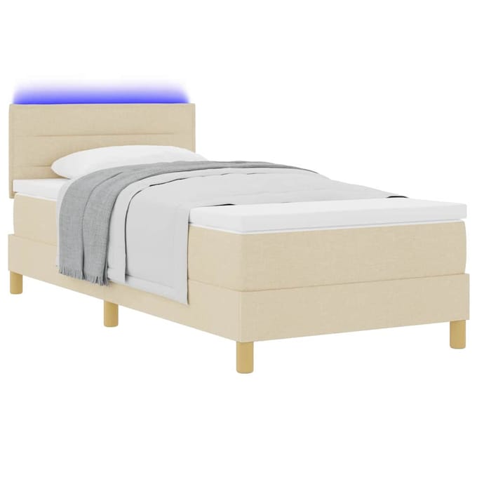 vidaXL - LED - Box - Spring - Bed - met - hoofdeinde - Crème - 100 - x - 200 - cm - Stof