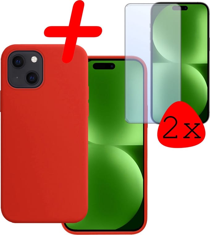 Hoesje Met 2x Screenprotector - Geschikt voor Apple iPhone 15 - Sterk & Shockproof - Back Cover - Siliconen Case - Telefoon Hoes - Rood