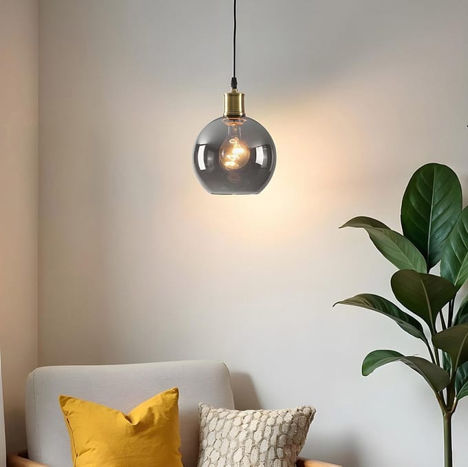 LumenXL 1-lichts hanglamp Verona smoke - rond egaal glas