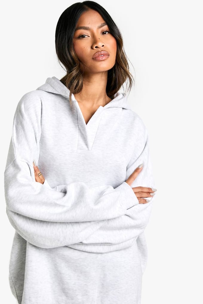 boohoo Dames Notch Neck Balloon Sleeve Oversized Hoodie | Asgrijs | Maat: Large