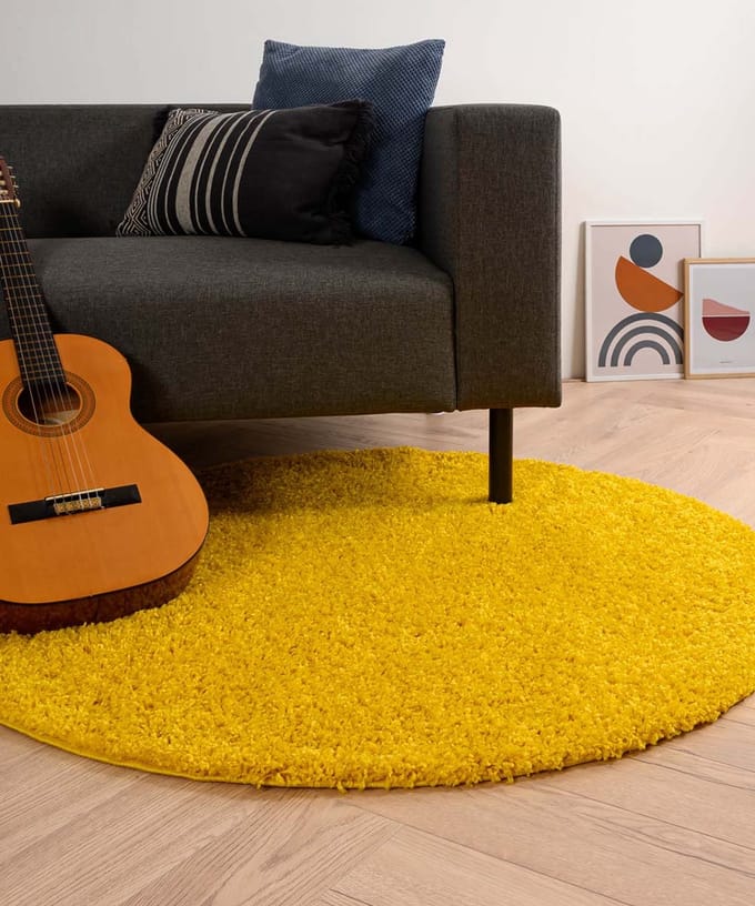 Rond hoogpolig vloerkleed - Shaggy Trend geel 80