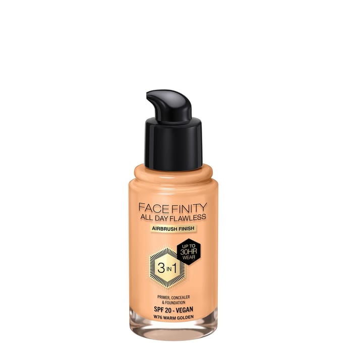 Max Factor Facefinity All Day Flawless 3 in 1 Vegan Foundation 30ml (Various Shades) - W76 - WARM GOLDEN