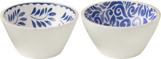 J-Line kom Bloemen - hout - blauw/wit - medium - 2 stuks