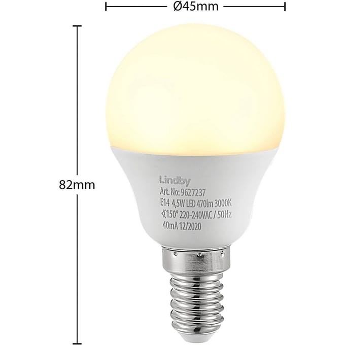 Lindby LED lamp, druppel, E14, 4,5W, opaal, 3000K