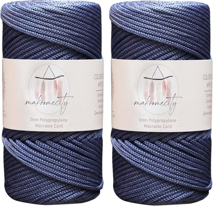 Macram touw 3 mm - Polyester Garen voor Knoopkunst Projecten - Denim Blauw