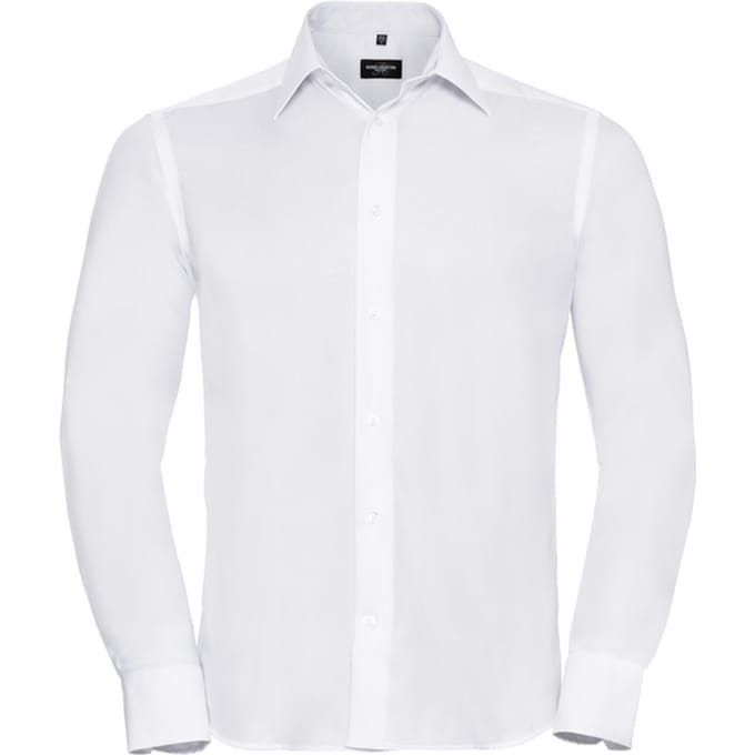 Russell Collection Heren Ultimate Getailleerd Overhemd met Lange Mouwen (Wit)