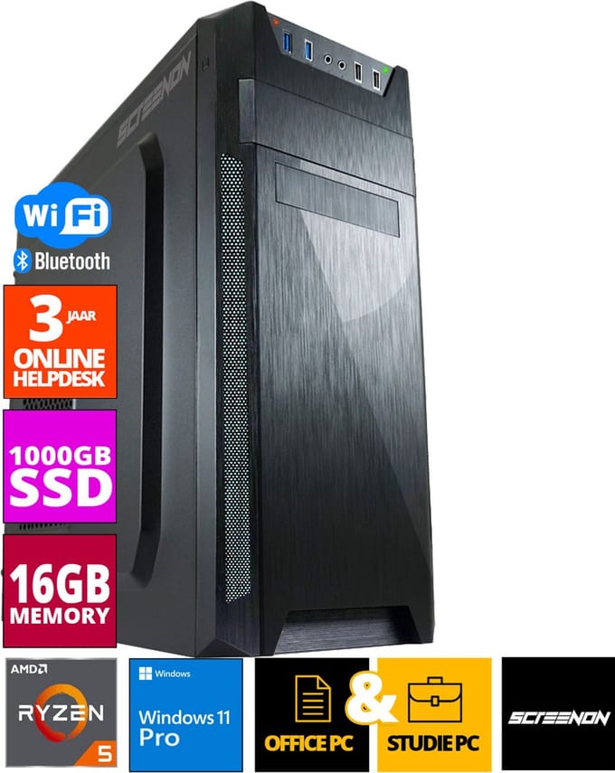 Budget Office PC - Ryzen 5 - 1TB NVMe SSD - 16GB RAM - Radeon Vega 7