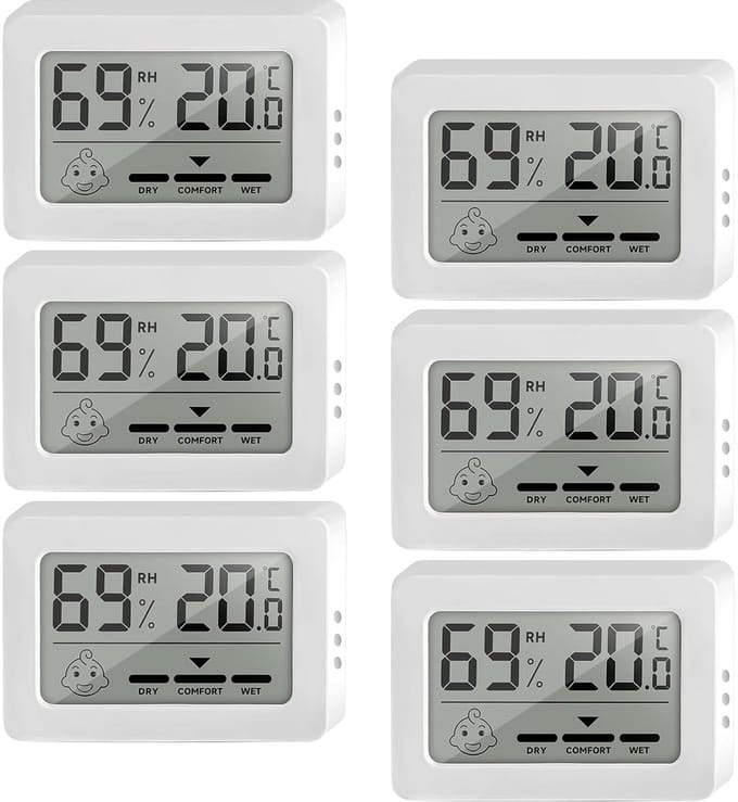 6 Stuks Digitale Mini Binnen Thermometer en Hygrometer met Smiley Comfort Indicator