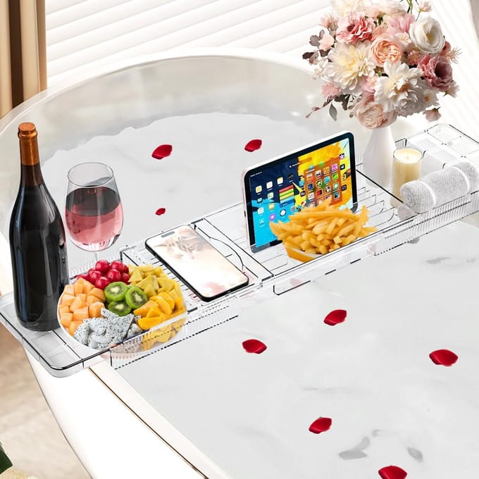 Unyqoos® Verstelbare en multifunctionele badplank voor ontspanning in de badkamer