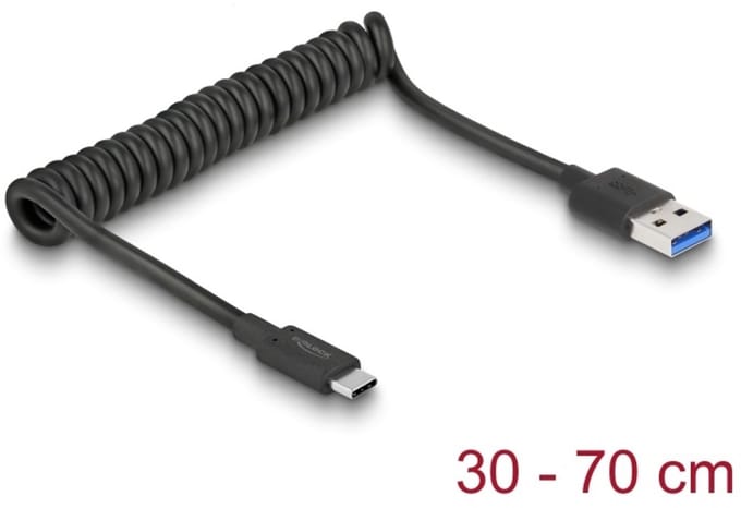 DeLOCK USB 3.1 Gen 2 Coiled Cable Type-A male Aan Type-C male