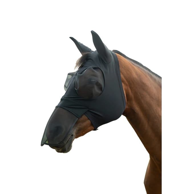 Elastische vliegenmuts voor paarden met neusscherm HKM