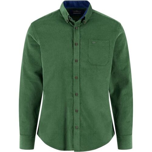 Fynch-Hatton Overhemd Solid Color Cotton Corduroy Button-Down Dark Leaf / male