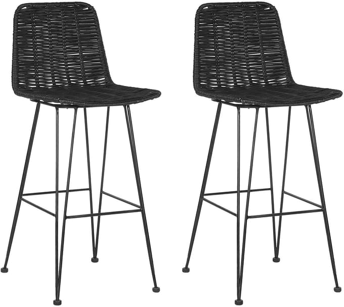 CASSITA - Barkruk set van 2 - Zwart - Rotan