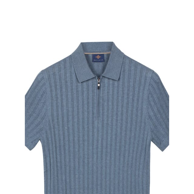 Baileys Polo Zip Collar Drop Needle Knit Stripe Texture Riviera Blue / male