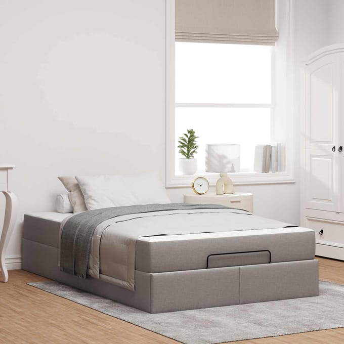 vidaXL - Bedframe - met - matras - 2 - st - Taupe - Stof