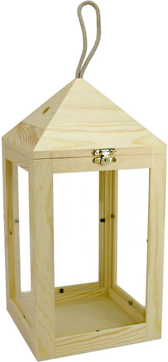 Lantaarn Vierkant Hangend - DIY-Deco & Hobby/Creatief - Duurzaam & Onbehandeld Hout & Glas - 15x15x30cm