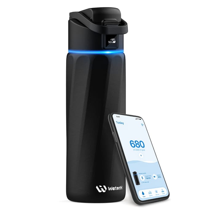 WaterH Boost waterfles - slimme water tracker - dubbelwandig staal - 710ml