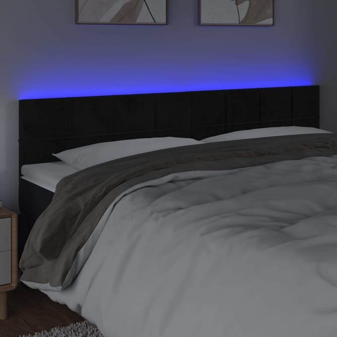 vidaXL - Hoofdbord - LED - 200x5x78/88 - cm - fluweel - zwart