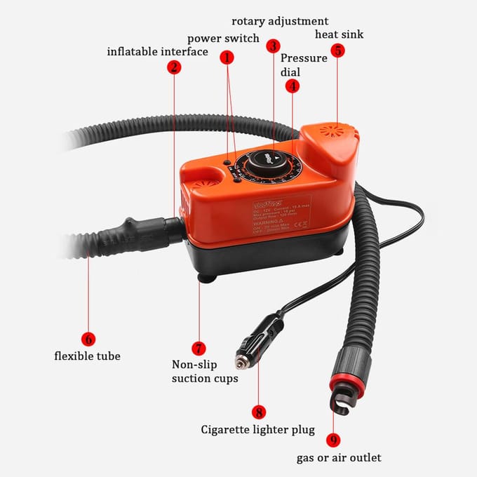 12V Elektrische Luchtpomp 18PSI Hogedruk Paddle Board Pomp Draagbare Opblaasbare Pomp voor Paddle oranje