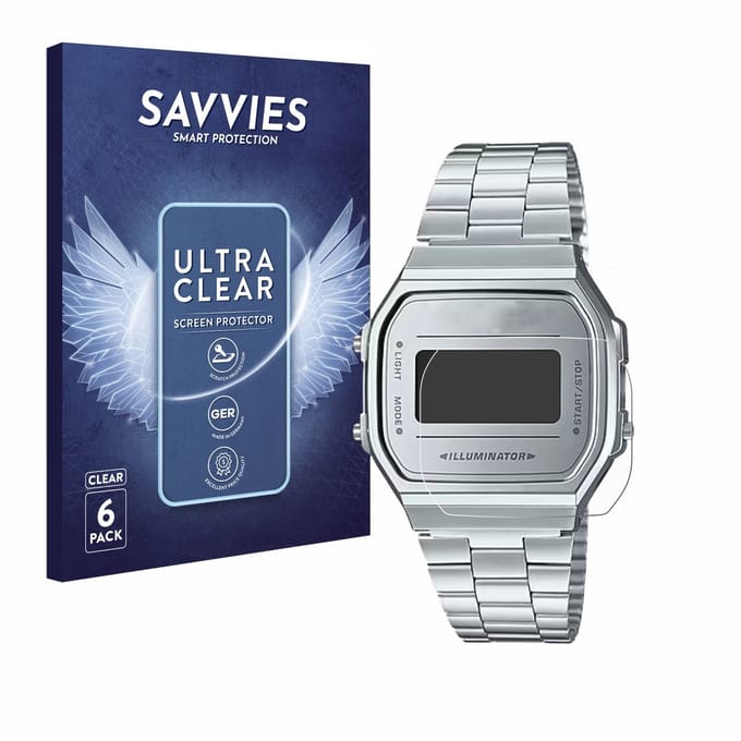 Savvies - Screenprotector voor Casio A168WEM-7EF - Folie Beschermfolie transparant 6 Stuks