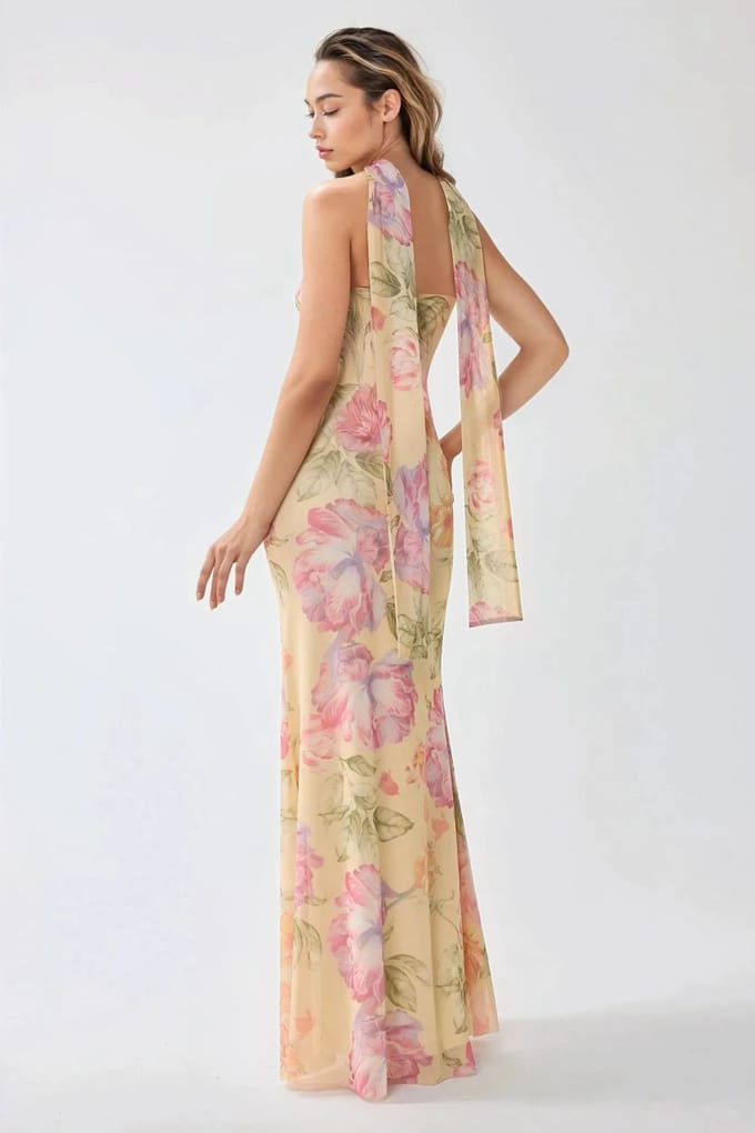 Strapless Bloemen Bodycon Maxi Jurk