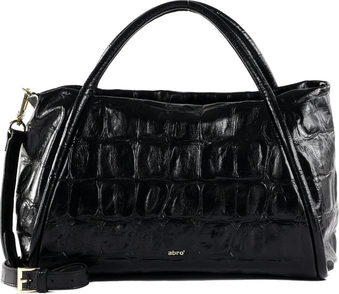 abro Handtas Schoudertas Leather Maxi Cocco Shopper Willow Black Zwart