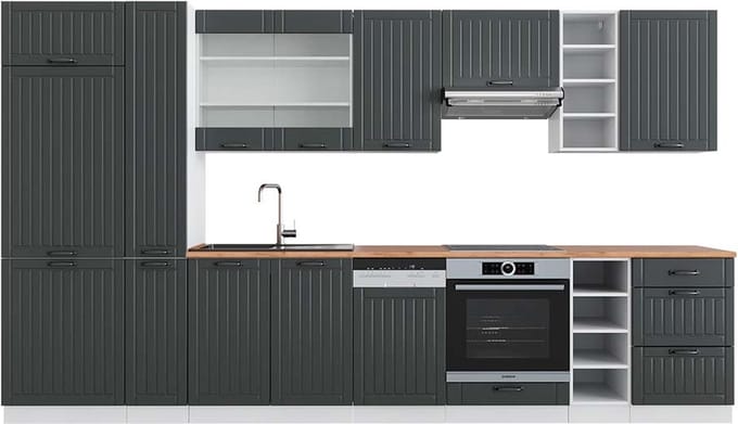 Vicco Fame-Line Complete keukeneenheid – 355 cm, WB Eik Antraciet landhuis/wit