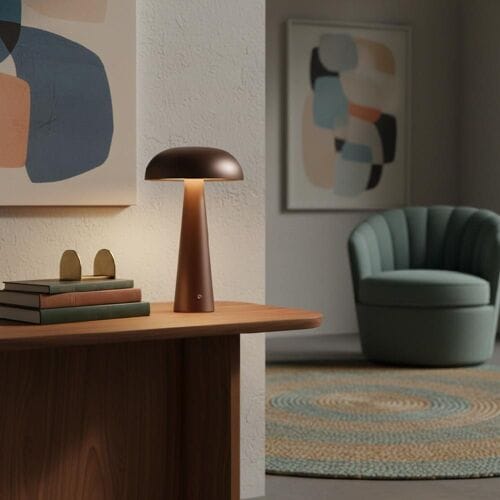 LUSENZ Oryllo - Paddenstoel lamp oplaadbaar Brons 30 cm - Dressoir lamp - Dimbaar - Tafellamp horeca - Modern design - USB-C - 3000K/4500K/6500K