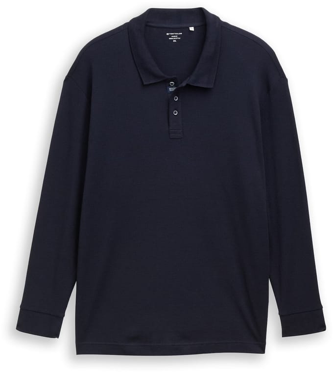 Tom Tailor - Plus Size - Polo met lange mouwen en wafelstructuur - Maat 2XL - sky captain blue