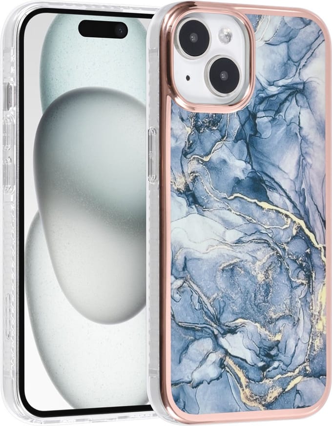 Multimedia & Accessoires Siliconen Marmer Harde Back Cover Case Hoesje geschikt voor Apple iPhone 15 Plus – TPU – Harde Plastic – Grijs