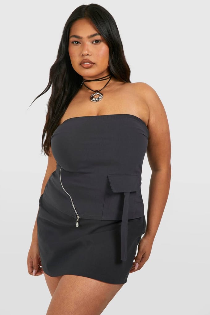boohoo Dames Plus Bengaline Op Maat Gemaakte Mini Skort | Houtskool | Maat: 54