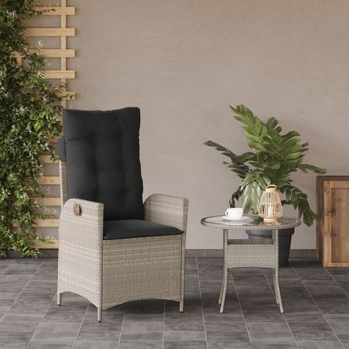 vidaXL - Tuinstoel - verstelbaar - met - kussens - poly - rattan - lichtgrijs