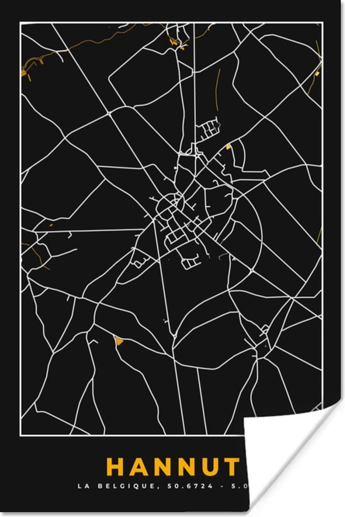Poster Kaart - Hannut - Goud - Stadskaart - Plattegrond - 20x30 cm