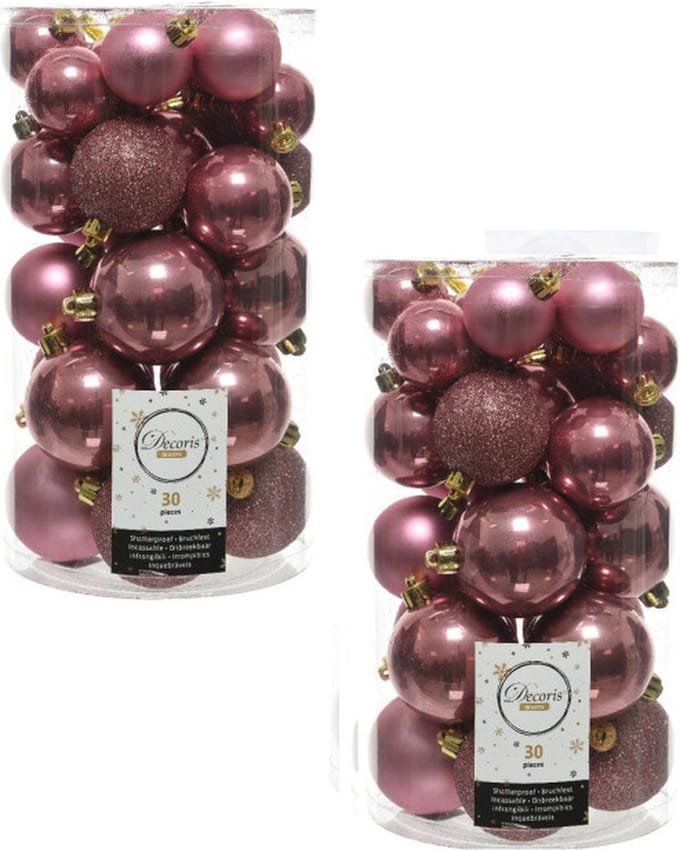 Decoris kerstballen - 60x st - oudroze - 4-5-6 cm - kunststof - kerstversiering
