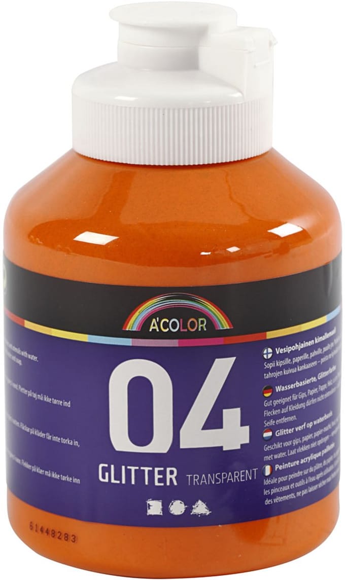 Acrylverf met glitters, oranje, 500 ml/ 1 fles