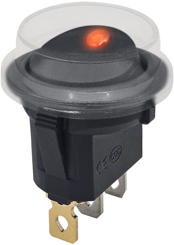 ProRide Wipschakelaar ON-OFF KCD2-12 - met Beschermkapje - 3 pins - Rond - 12V/20A - LED indicator Rood