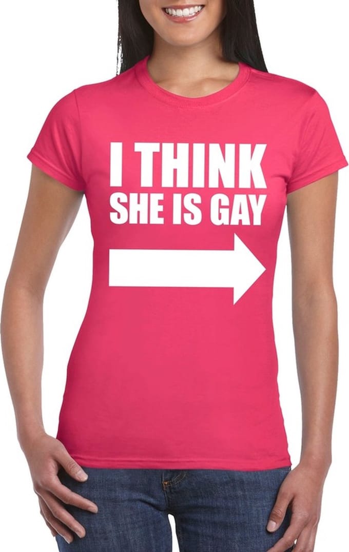 Roze I think she is gay t-shirt voor dames S