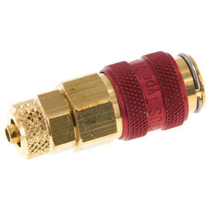 Messing DN 5 Rood Luchtkoppeling Snelkoppeling 4x6 mm Push-On - CLS5-N-B-RED-P-4
