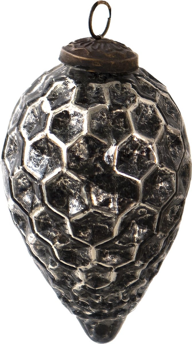 Clayre & Eef Kerstbal Overig Ø 7 cm Zwart Zilverkleurig Glas Kerstballen