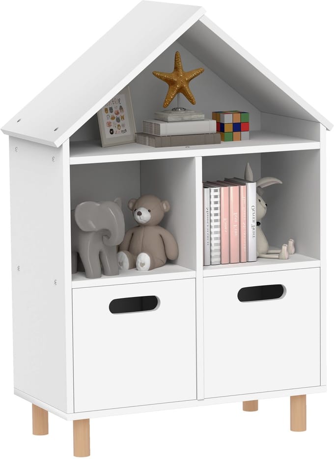 AIYAPLAY - Kinderboekenkast - MDF - 63,7 x 29,7 x 89,5 cm - Wit