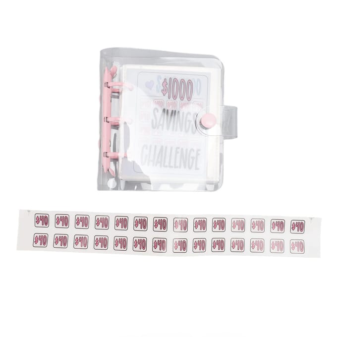 Classeur Défi Épargne 1000 Multipurpose PVC Réutilisable Mini Classeur Budget avec Autocollant pour Argent rose