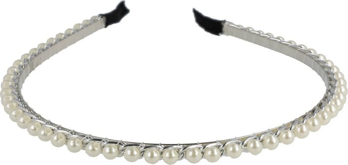 Haarsoires Haarband Diadeem 0,5cm – Parels Ketting – Metaal – Wit Zilver