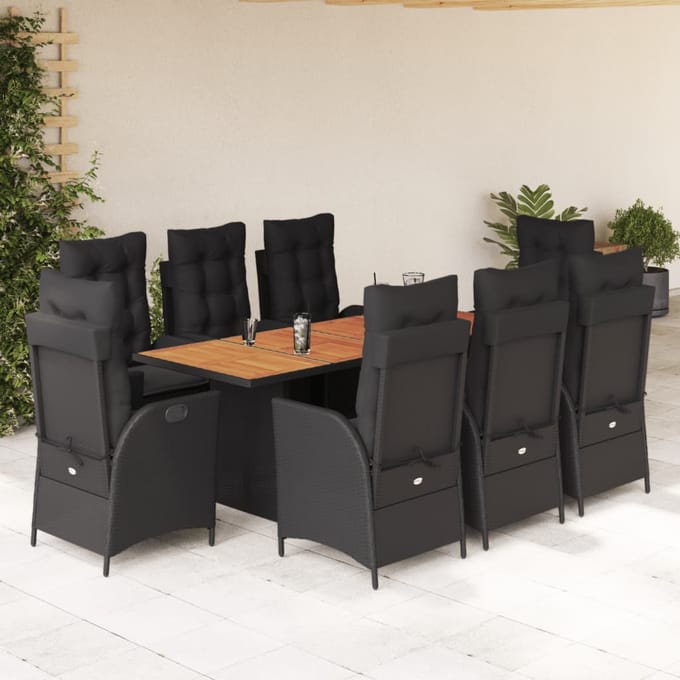vidaXL - 9-delige - Tuinset - poly - rattan - zwart