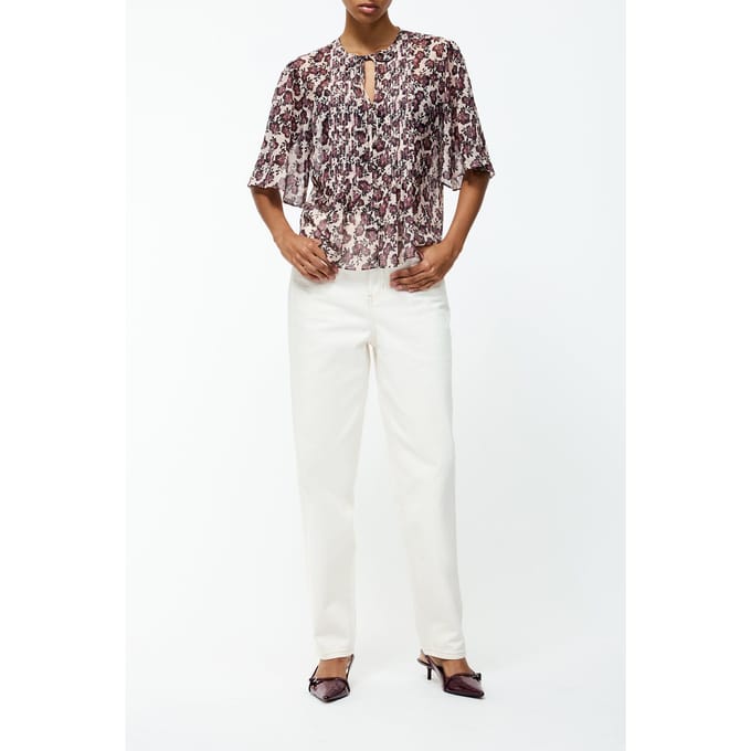 French Connection Elyse Hallie Crinkle Ss Top Blush Pink Floral Maat: 6 | Blouses Outlet | Dames | Roze