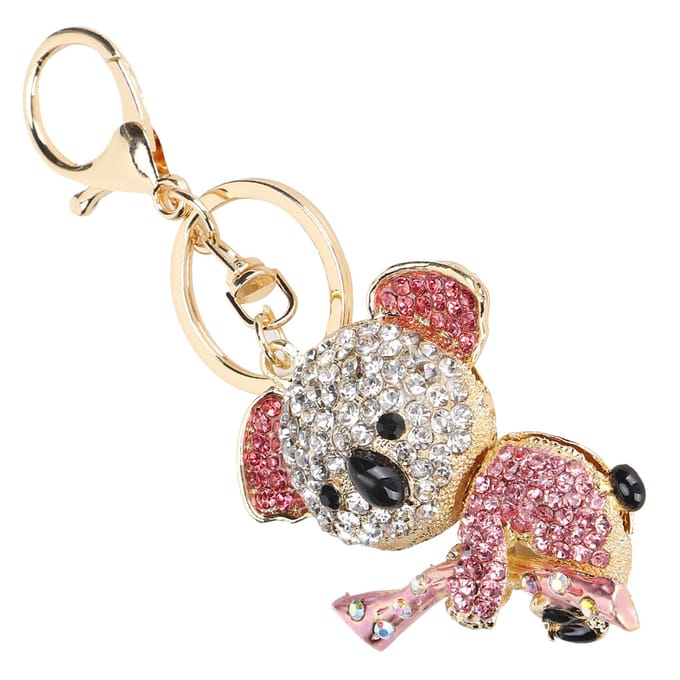 Sleutelhanger Koala Beer Legering Strass Goud Kristal Metaal Hanger Klein Cadeau(Roze) beige