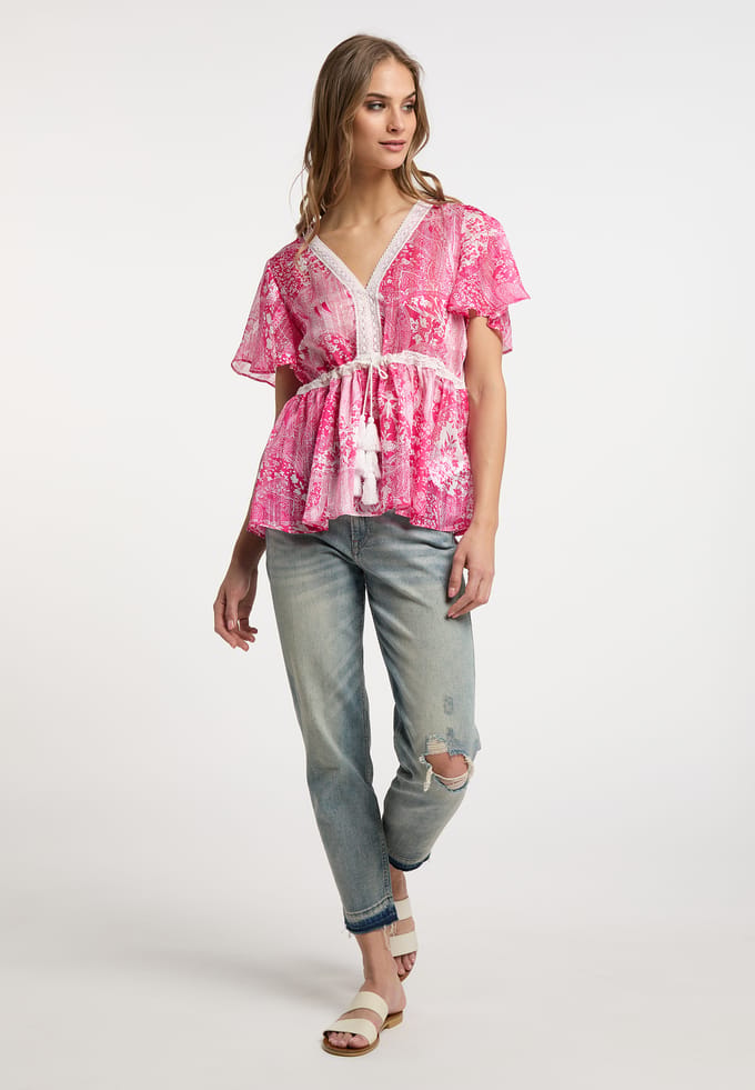 IZIA Blouse Dames roze wit