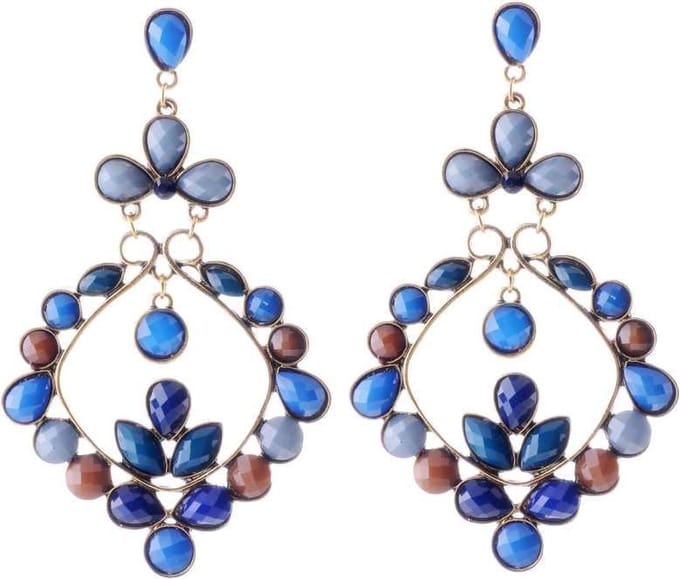 Behave - Grote Statement Oorbellen – Blauw Bruine Boho Chic Oorbellen