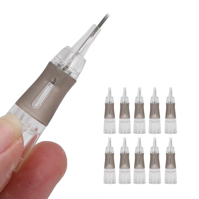 10 stuks Wegwerp Wenkbrauw Tattoo Naalden Microblading Semi-Permanente Make-up Cartridge gray